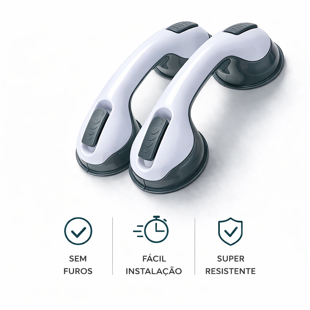 Kit 2 Barras de Apoio Ventosa Banheiro Sem Furar Portátil Segurança