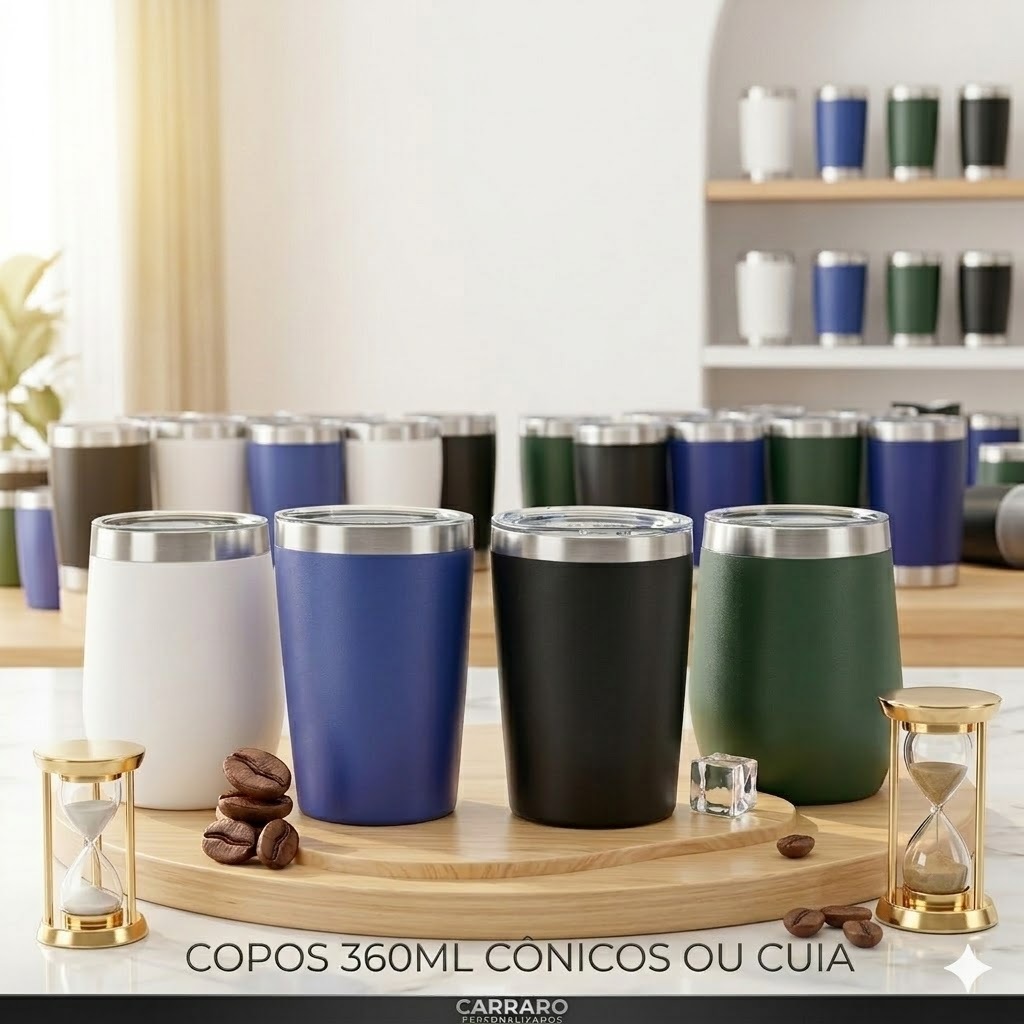 Kit 15 Copos Térmicos 360ml Inox Liso - Escolha Modelo E Cor