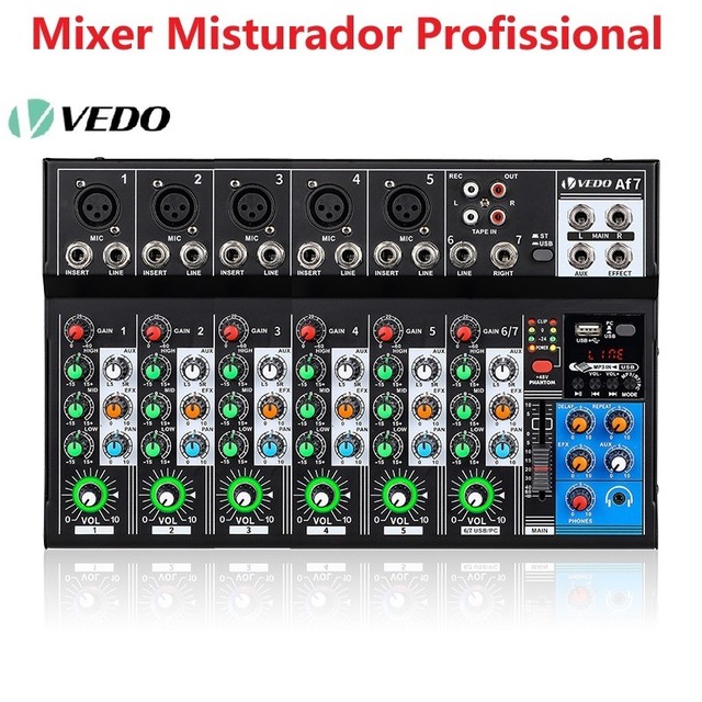 VEDO Mixer Misturador Profissional AF7 Analógico Placa de som Digital Fundida 7 Canais