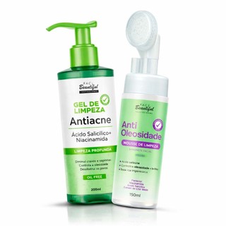 Kit Limpeza Profunda Gel de Limpeza Antiacne Ácido Salicíco Mousse Antioleosidade Face Beautiful