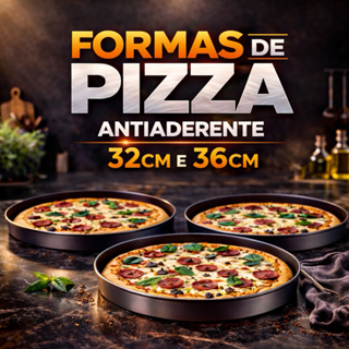 Formas de Pizza Antiaderente 32CM e 36CM Assadeira Redonda Grande Forno Pão Queijo em Oferta na Shopee