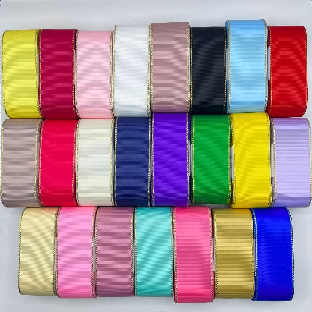 Fita Para laço Sanding Borda Dourada 38mm 10 metros um