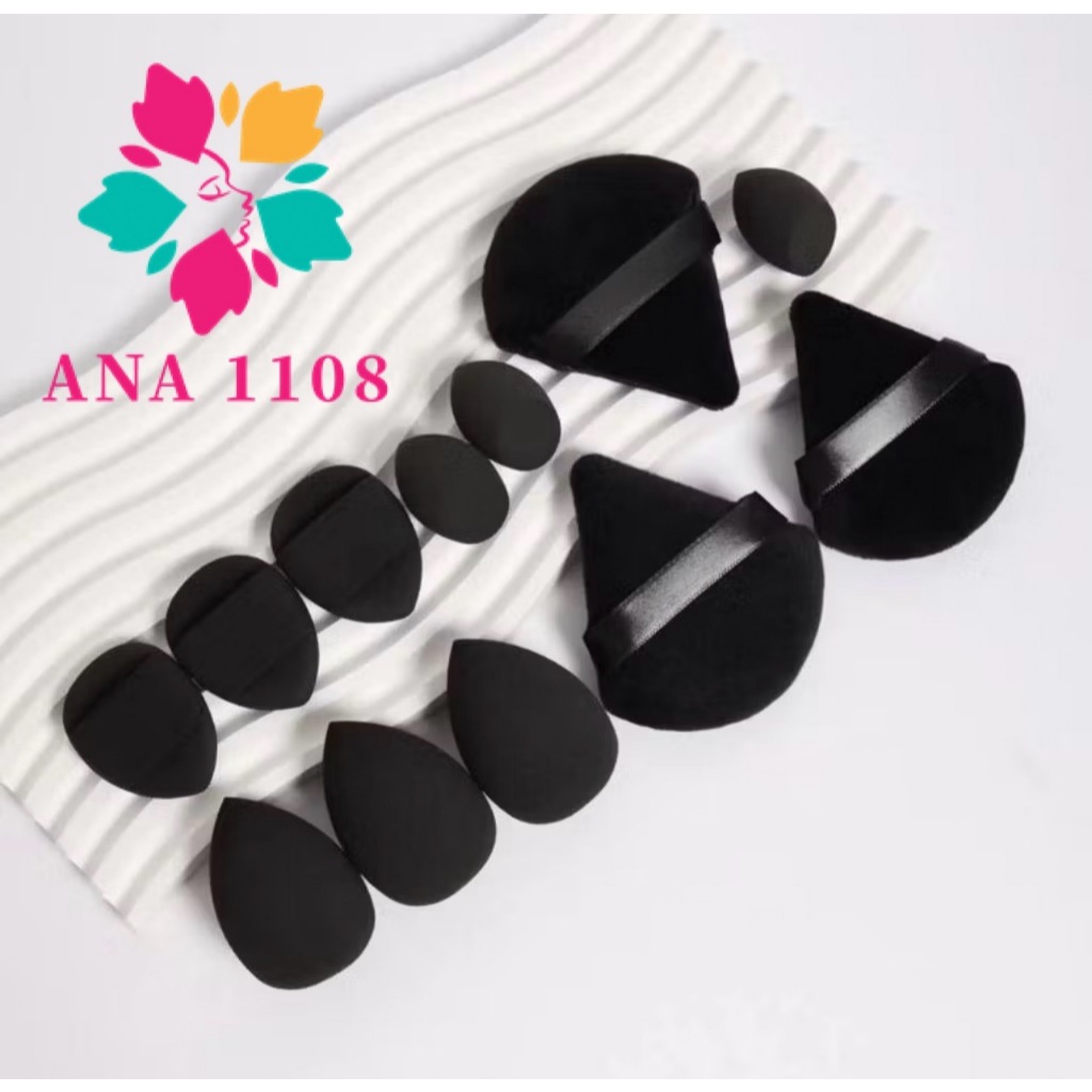 ANA 1108 KIT 12 Esponja Para Maquiagem/Esponja de Rosto Facial Maquiagem Base e Corretivo/COM Bolsa