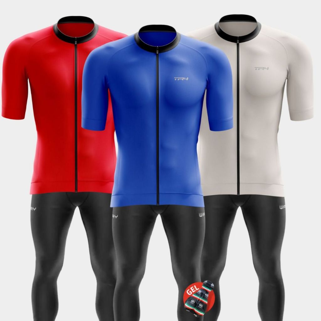 Conjunto Masculino Ciclismo Camisa Zíper Total Calça Forro em Gel Bike Pedalar Pedal Speed Mtb