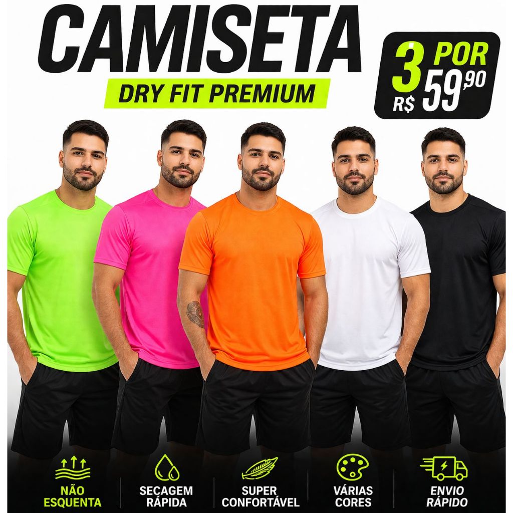Camiseta Masculina Dry Fit Academia Fitness Não Esquenta Secagem Rápida Treino Corrida Confortável
