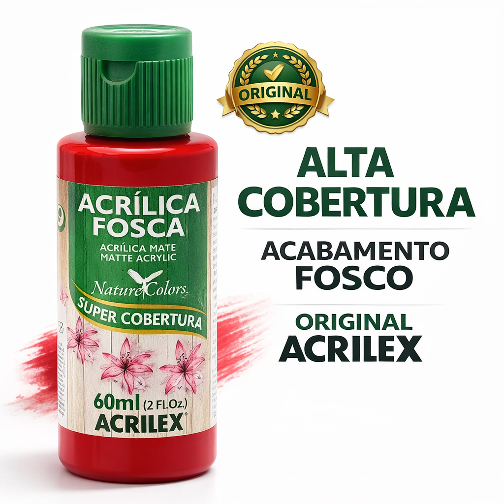 Tinta Acrílica Fosca Acrilex 60ml Para Artesanato Madeira MDF Gesso Cortiça Papel Acabamento Fosco