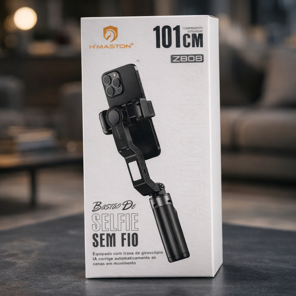 Bastão Selfie Tripé com Luz LED Estabilizador Gimbal Bluetooth Controle Remoto 101cm