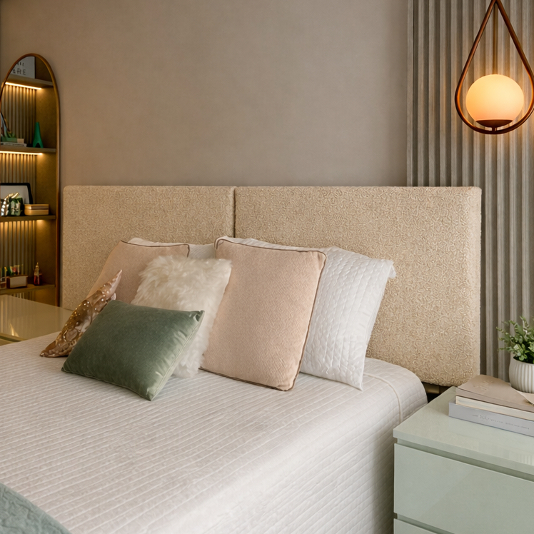 Cabeceira Itália Orgânica Modular Estofada Luxo Sofisticado Bouclé Corino Linho Quarto Moderno Solteiro, Queen e King