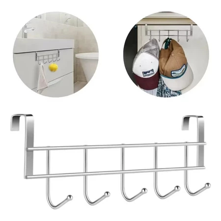 Kit 1/2 Pçs Suporte Cabide Com 5 Ganchos Encaixe Em Porta Organizador