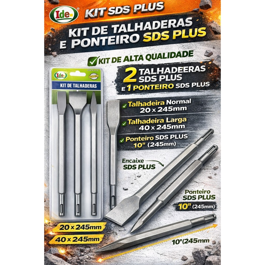 Kit De Talhadeira De Aço Para Martelete Sds Engate Rapido 3 Peças – Idea