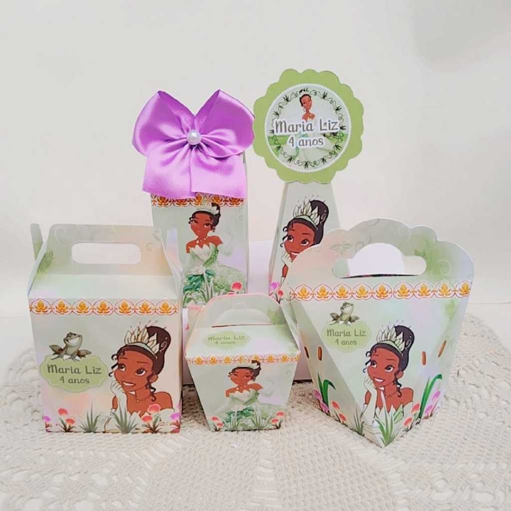 Kit Festa PEGUE E MONTE Princesa Tiana Personalizado Lembrancinhas Caixas Aniversário