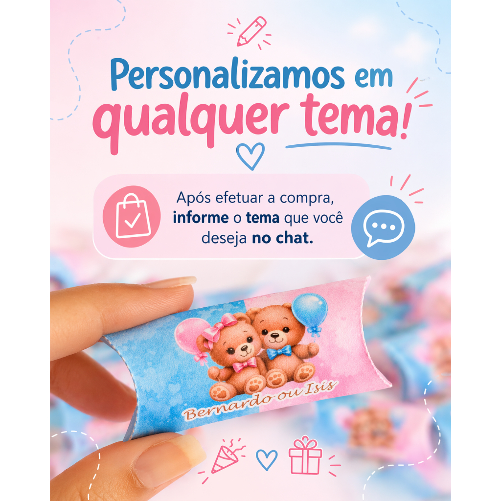 Caixinhas Personalizadas  para Balas - Chá revelação Ursinhos