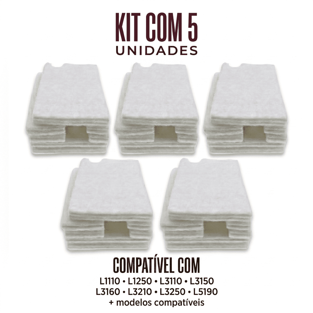 KIT 5 Almofada Absorvente Feltro Epson L3150 L3250 L3110 L3210 L5190 Sem Poliéster Alta Absorção