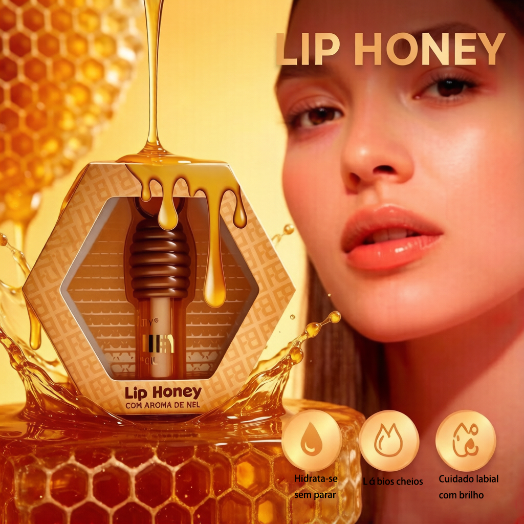 Gloss Labial Lip Honey com Chaveiro Hidratante Efeito Bocão Brilho Natural Mel Portátil