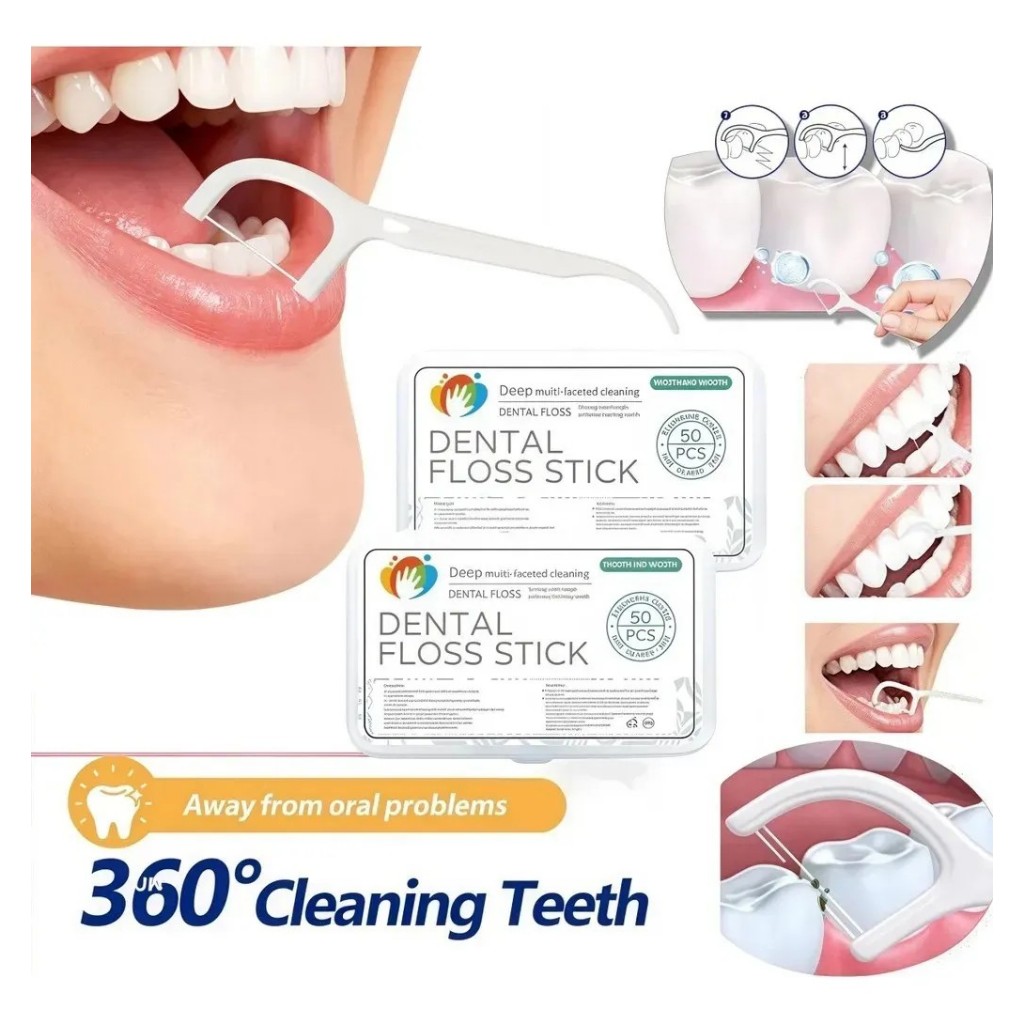 300un Fio Dental Individual Descartavel Com Haste Floss Pick Sem Sabo