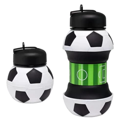 5,10 ou 20 - Garrafa Água Infantil Bola Dobrável 550ml Squeeze Futebol Flexível Retrátil Decoração