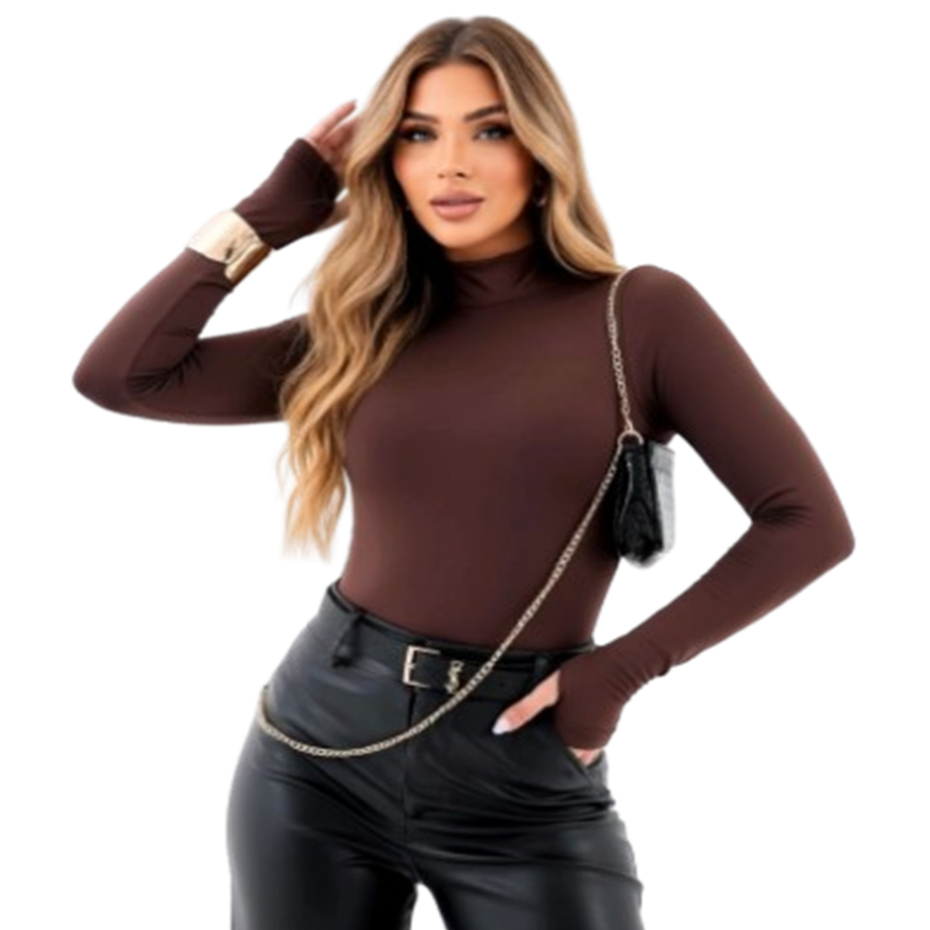 Blusa Segunda Pele Feminina Manga Longa com Dedeira Moda Blogueira