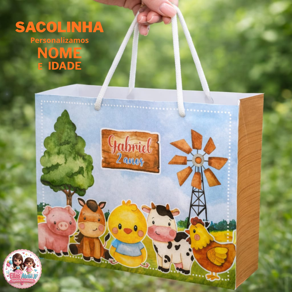 10/15/20/25 Sacolinhas Personalizadas Festa FAZENDINHA MENINO Pegue e Monte (19x15x6cm)