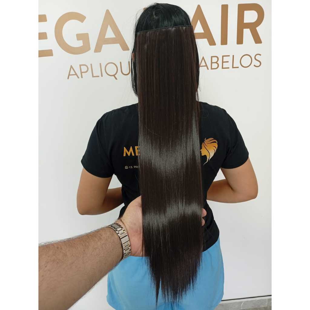 Aplique Cabelo Tela Aplique Tic Tac 70cm 150grs Castanho Liso Igual Humano