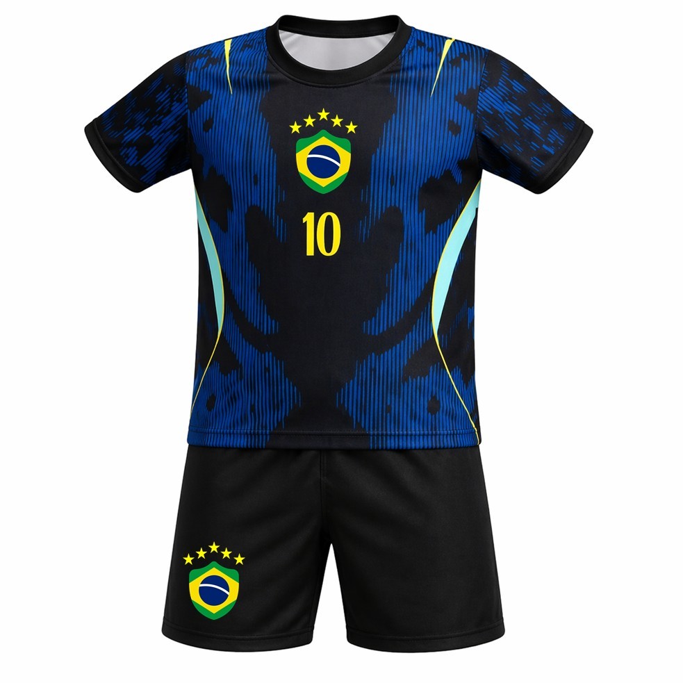 Conjuntos de Futebol Infantil e Juvenil do Brasil Copa 2026 Lançamento Cor Nova Camisa + Short