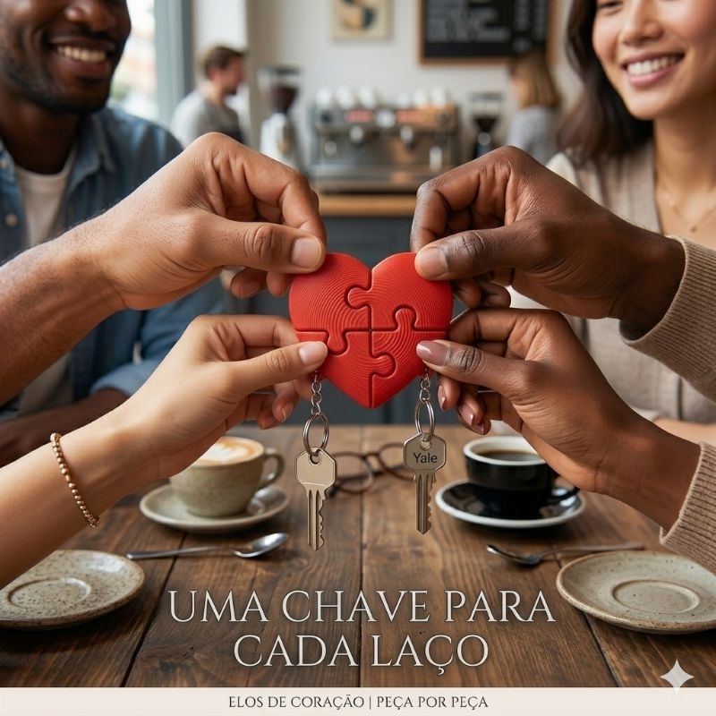 Chaveiro Puzzle Amizade Eterna - Kit 4 Peças Quebra-Cabeça Coração