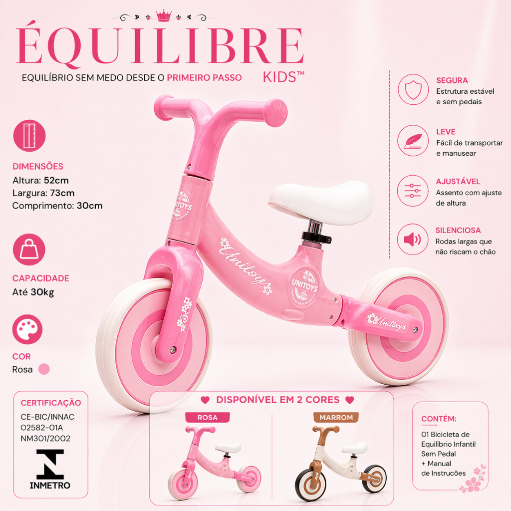 Bicicleta de Equilíbrio Infantil Sem Pedal Rosa Andador Criança Brinquedo Presente menino menina