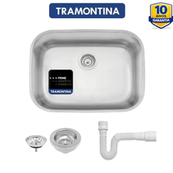 Cuba Tramontina Aço Inox Prime 48x34x18 Cozinha Pia Lavínia Acetinada com Válvula Tramontina e Sifão universal