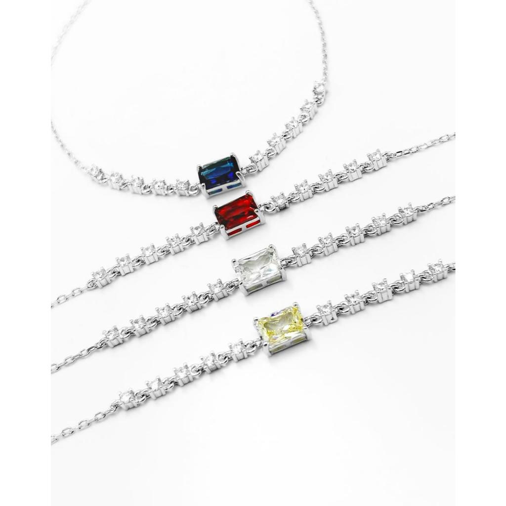Pulseira Feminina de Prata 925 Retângulo com Zircônia
