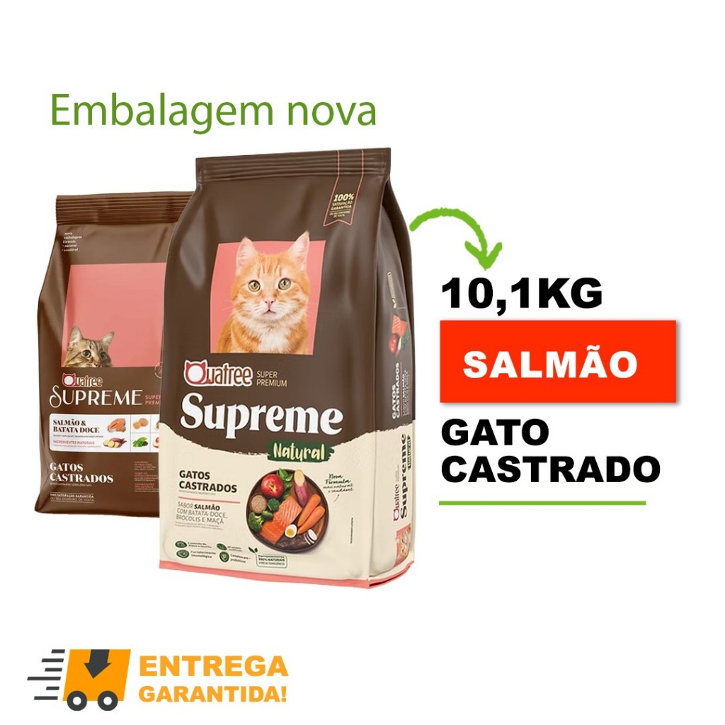 kit com 2 Ração Quatree Supreme Gatos Castrados Salmão e Batata Doce 10,1 kg-Envio Imediat
