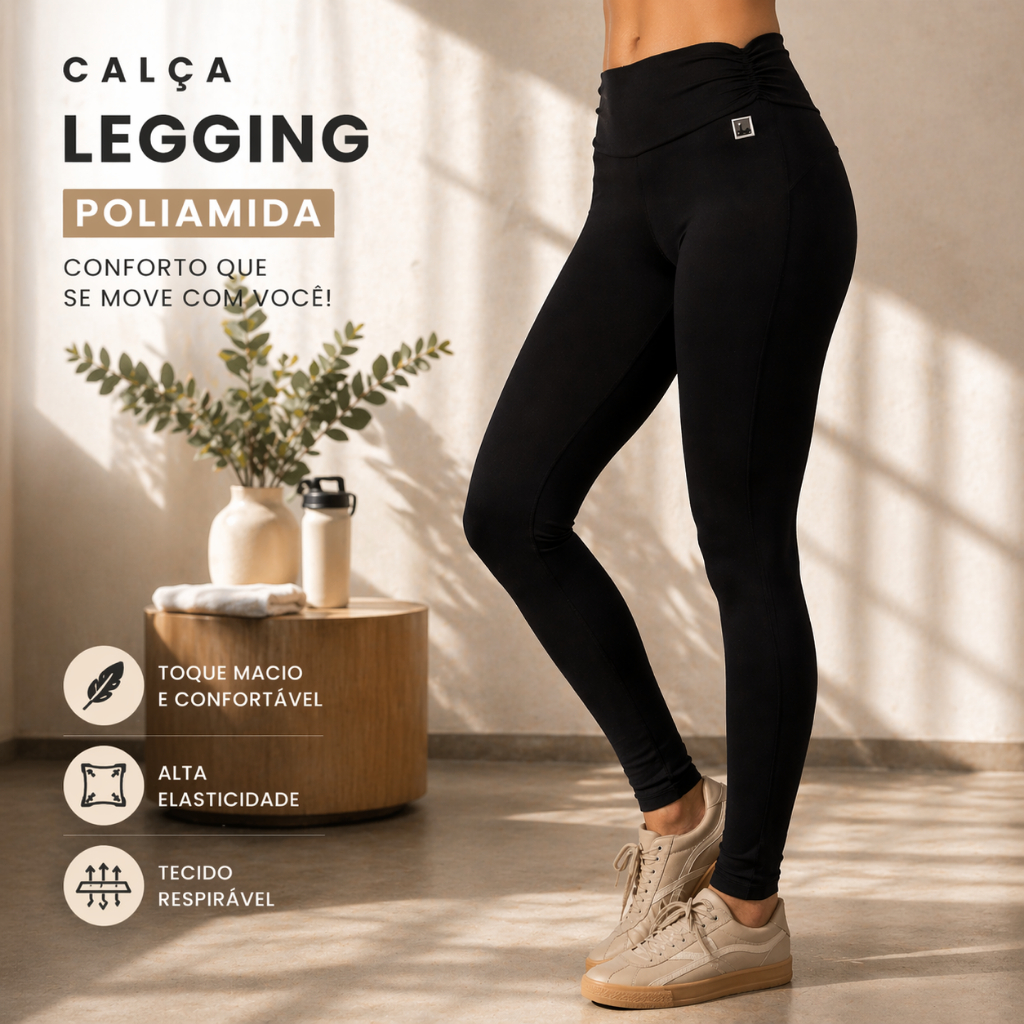 Calça Legging Feminina Poliamida Academia Treino Cintura Alta Caminhada