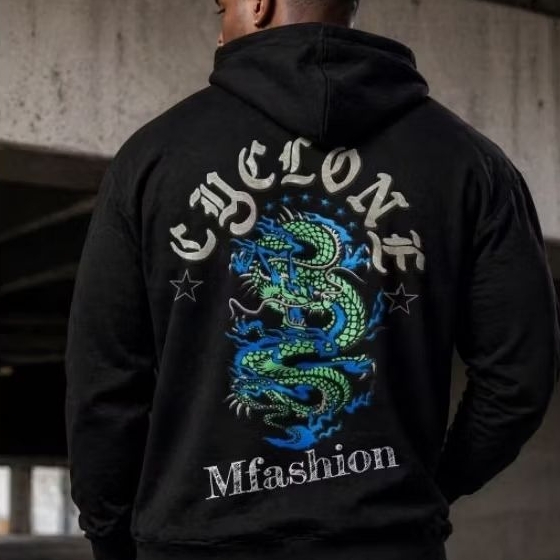 Blusa blusão Dragão Carpa canguru Cyclone com touca e bolso laterais