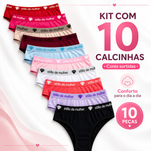 Kit 10 e 5 Calcinha Conforto Cós Alto 100% Algodão Stillo de Mulher Liso e Estampado Cintura Alta
