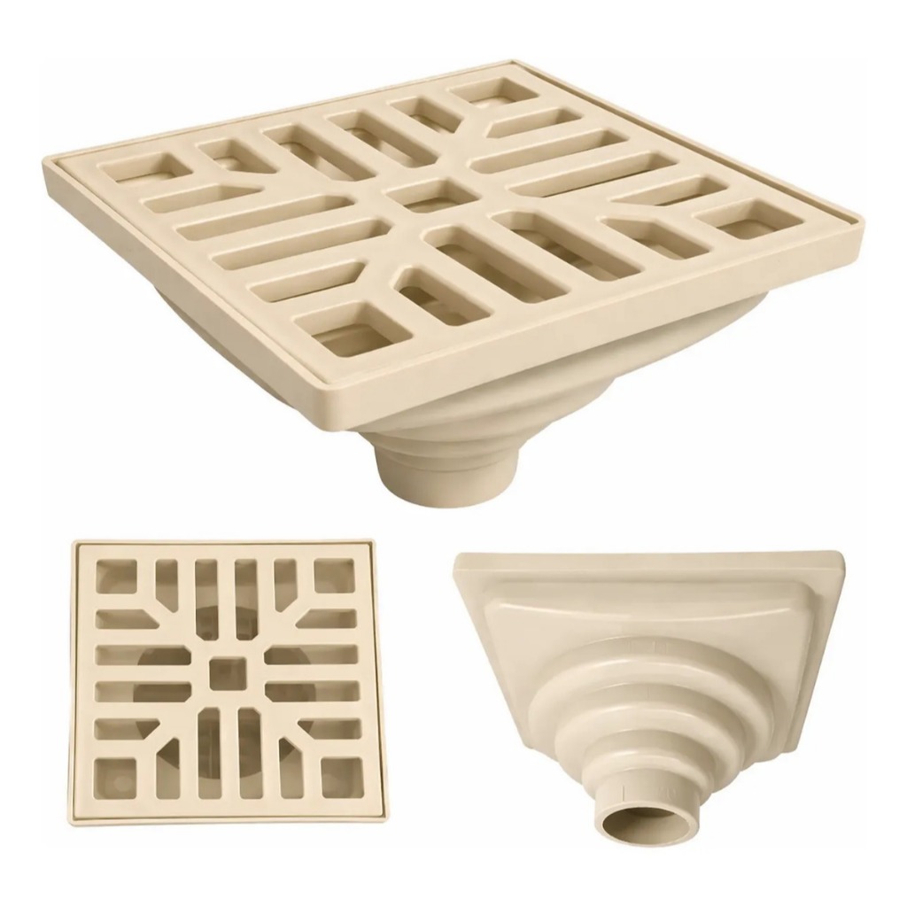 Ralo 15x15 Grelha Plástica Multi Saídas com Tela Plástica Bege