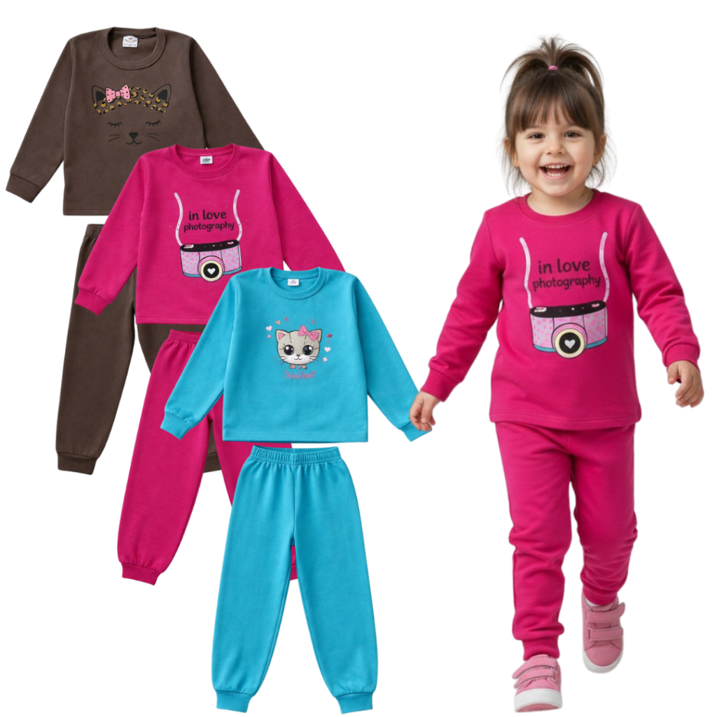 2 Peças Moletom Infantil Feminino | Conjunto Moletom Inverno | Roupa Quentinha Tamanho 1 ao 14 anos