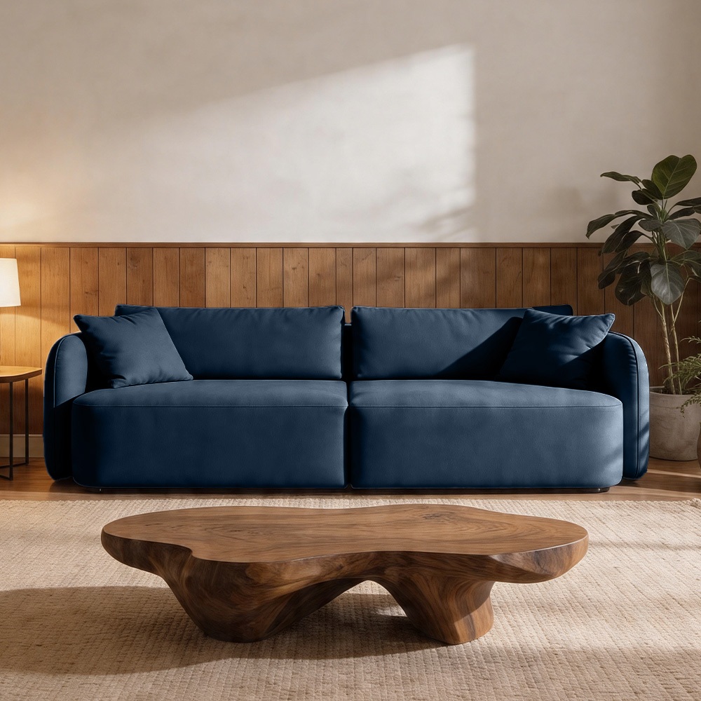 Sofá 3 Lugares Sala Living Orgânico 220cm Oregon K01 Veludo Azul Marinho - Lyam Decor