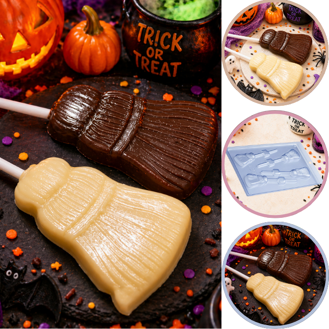 1~10 Forma Simples VASSOURA DIAS DAS BRUXAS HALLOWEEN em Acetato, Para Confeitaria. P427 ( CHOCO      )