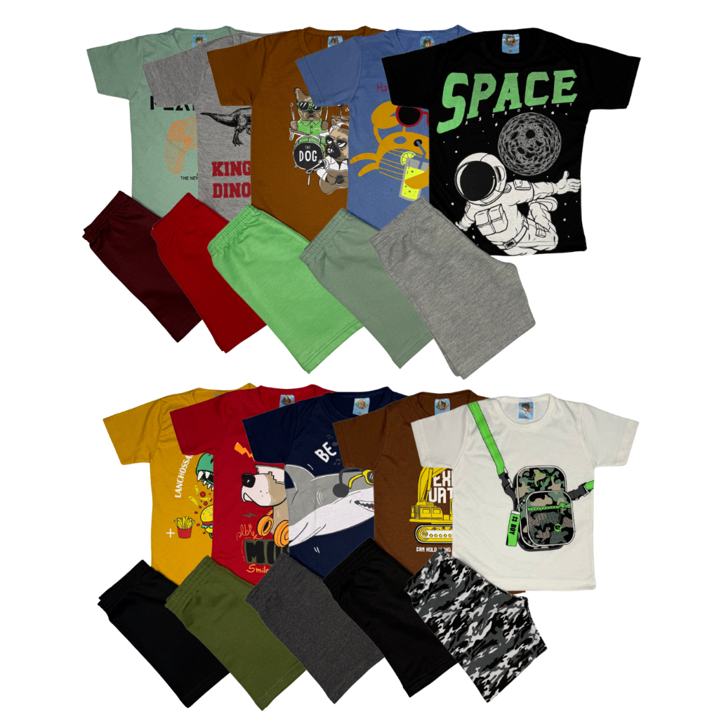 KIT 4 a 10 Peças Sortido Menino Infantil Verão Masculino Casual 1 a 10 Anos