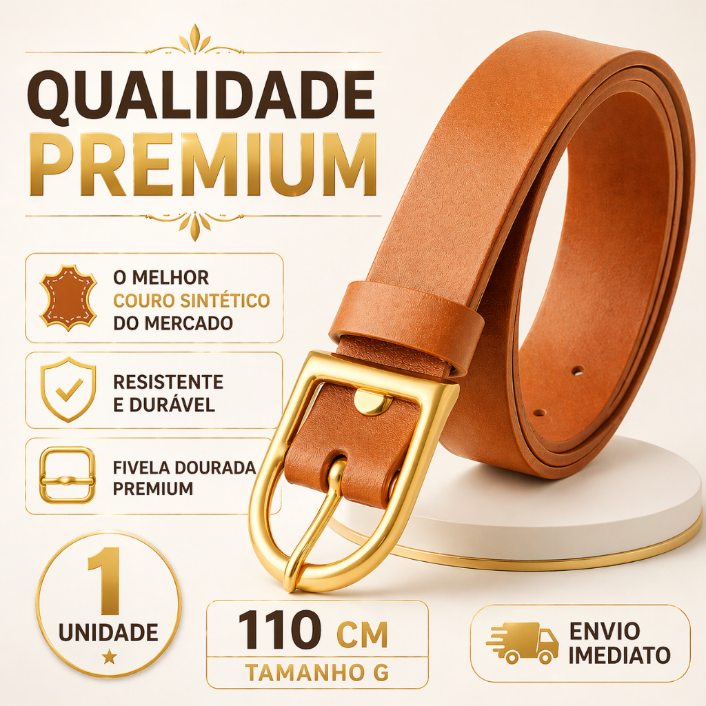 Kit 3 Cinto Feminino Couro Elegante com Fivela Dourada casual plus size – Preto Branco Caramelo ajustavel