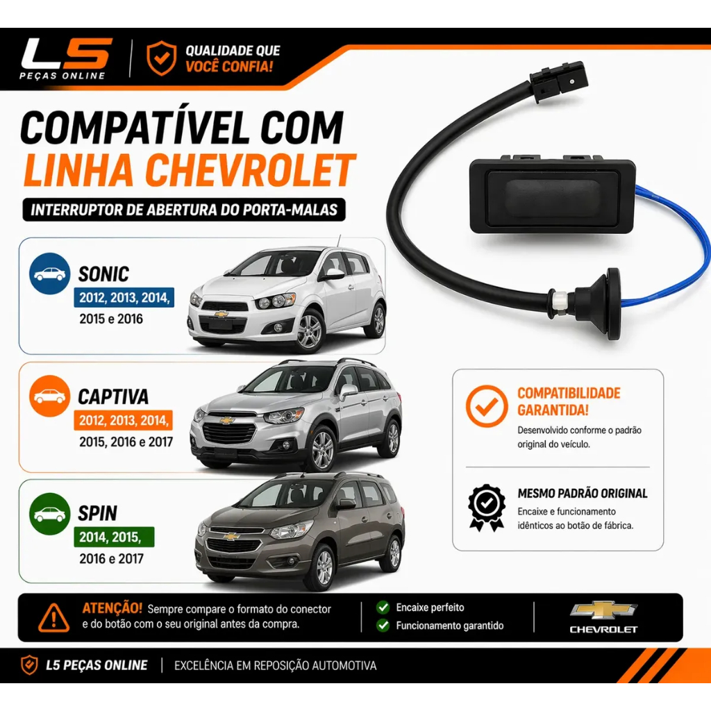 Botao Interruptor Mala Traseira Gm Captiva Sonic Spin Cruze Cobalt 2010 A 2024 Encaixe Pressao Peça