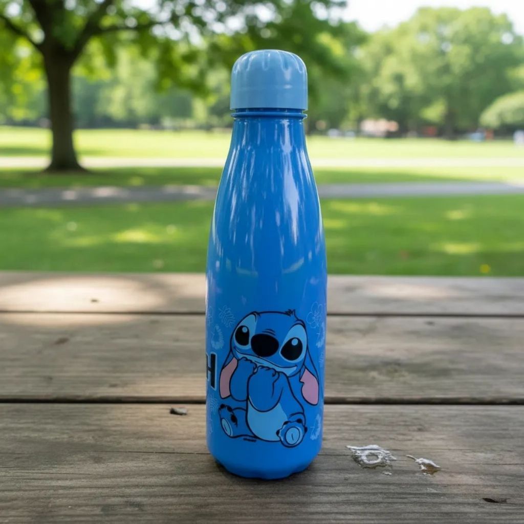 Garrafa Squeeze Stitch Com Tampa Personagem 600ML Stitch e Namorada Angel Passeio Garrafa Plástico — imagem 2 de 2