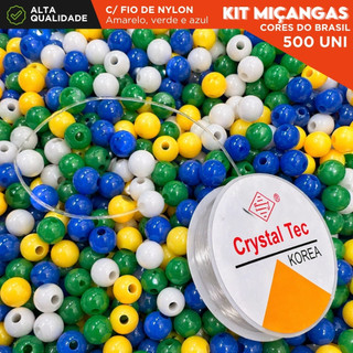 Kit Miçangas Brasil 500 Unidades 6mm + Fio Silicone Elástico Para Pulseiras Artesanato