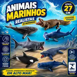 Animais Marinhos Tubarão Baleia Dinossauro Mosassuaro Brinquedo Tipo Realista Kit 7 Unid