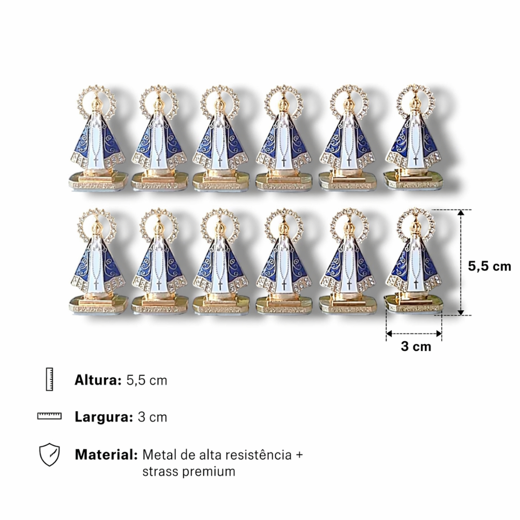 Kit 12 Nossa Senhora Aparecida Metal Dupla Face Painel Carro Adesivo Religioso Proteção Veicular Decorativo