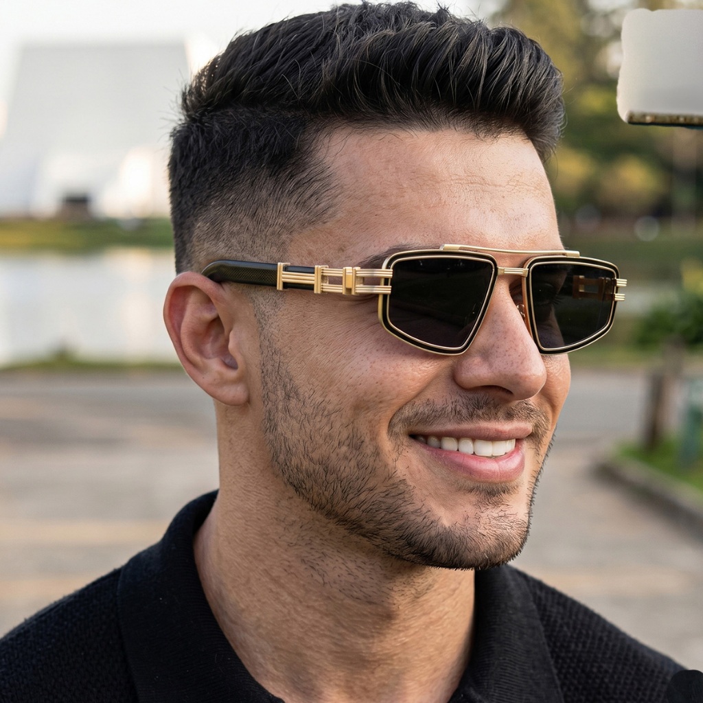 Óculos de Sol Masculino Geométrico Exclusivo Marcante Resistente e com Proteção UV400