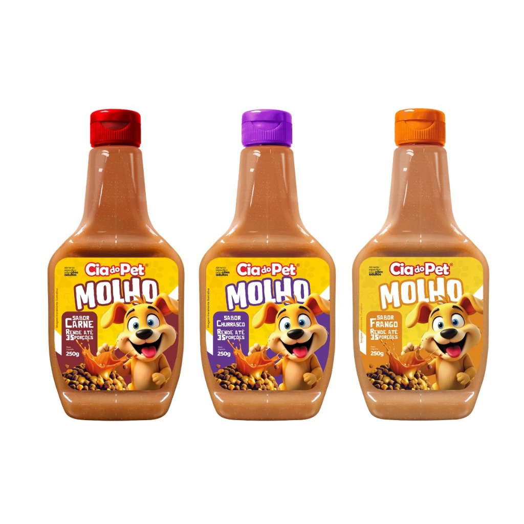 Kit 3un Molho Especial Para Ração Cães Cremoso Cia do Pet 250g