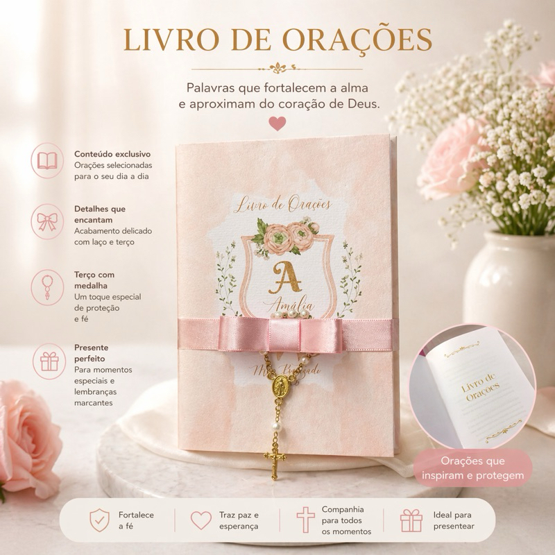 Kit Livrinhos de Oração Batizado/Comunhão/Eucaristia – Lembrancinhas Religiosas Personalizadas