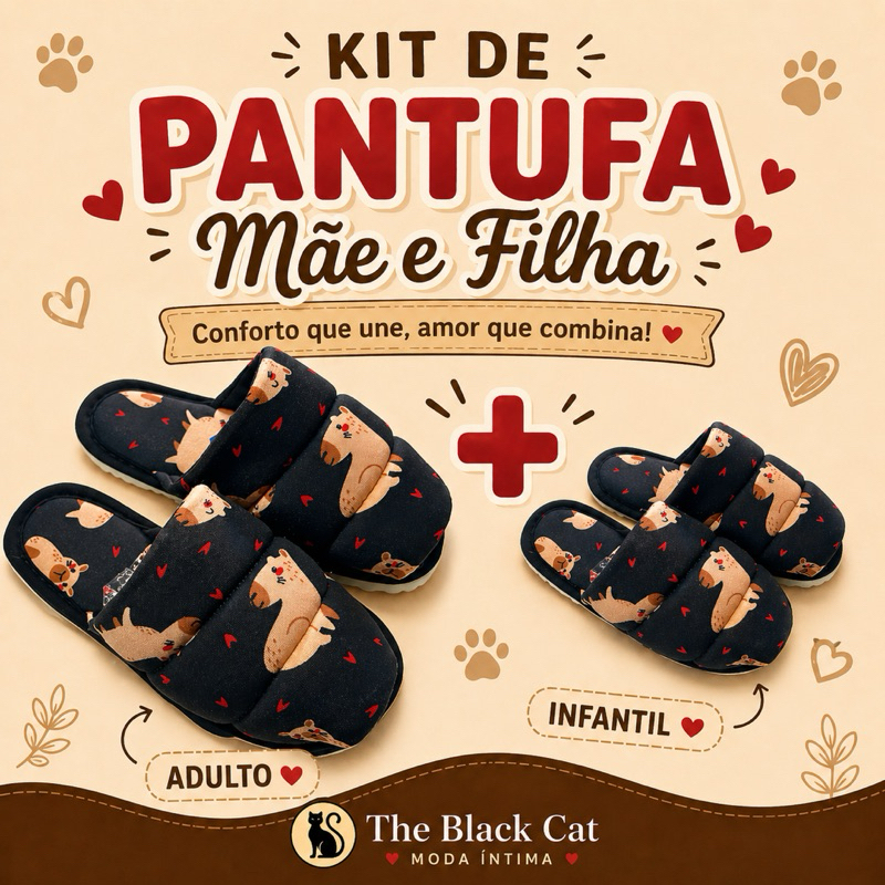 kit de pantufa mãe e filha chinelo de quarto de dormir fofinha de capivara feminina infantil e adulta