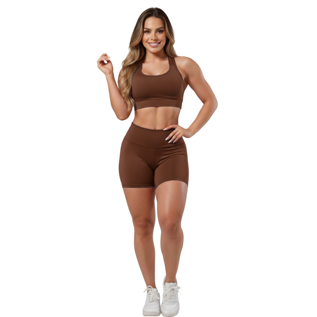 Conjunto Fitness Top e Short Roupas Femininas Academia Ginástica Suplex A11