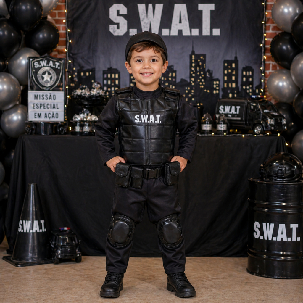 Fantasia Policial Infantil SWAT Completa Presente Menino Carnaval Festa Fantasia Criança Policia