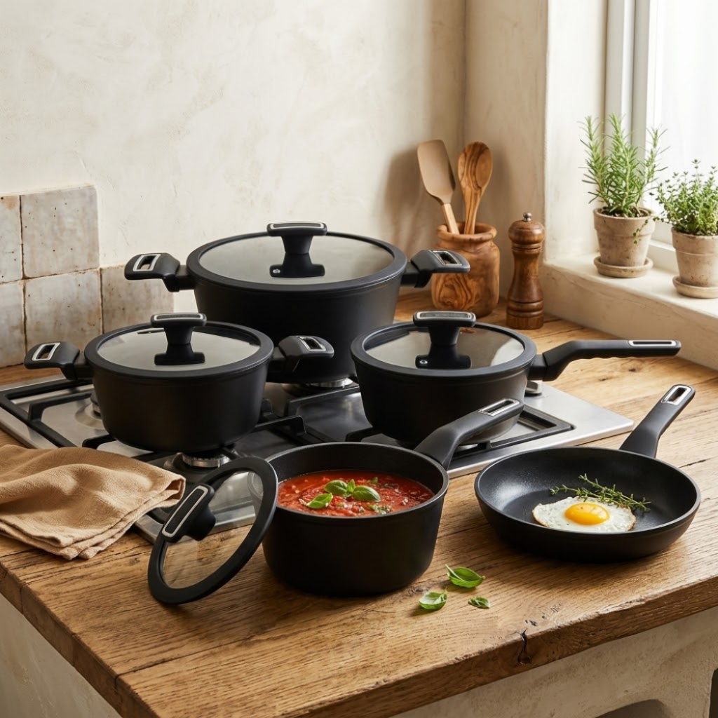 Conjunto de Panelas 5 Peças Antiaderente Cerâmico Manhattan Jogo de Panelas Fogão Indução Cozinha